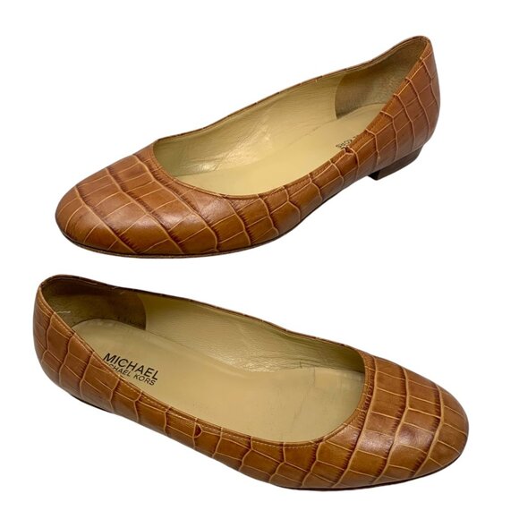 MICHAEL Michael Kors‎ Brown Croc Embossed Leather Round Toe Flats - Picture 7 of 10